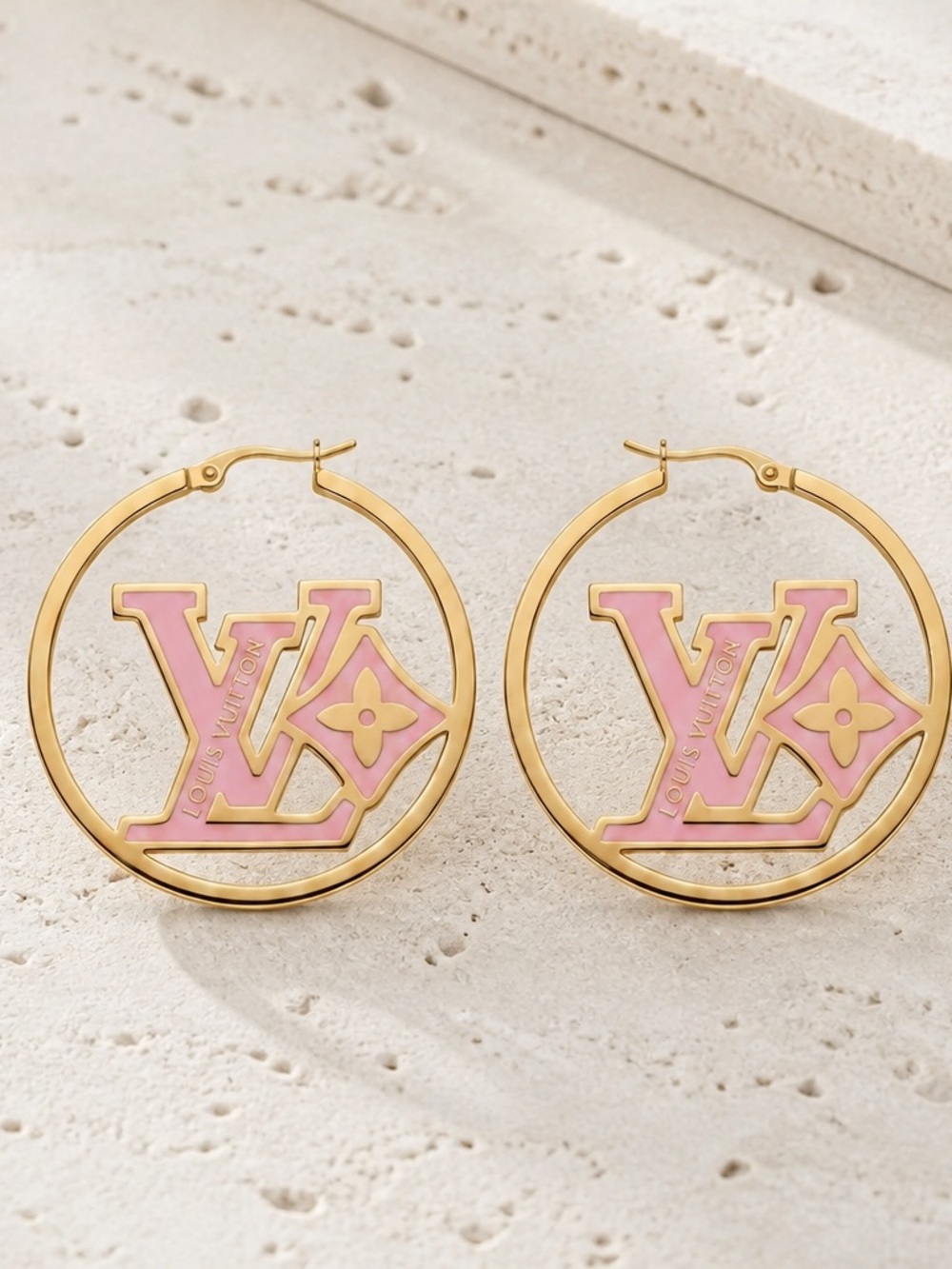 Pink & GoldPendant Necklace with Matching Hoop Charm Earrings - Picture 6 of 14